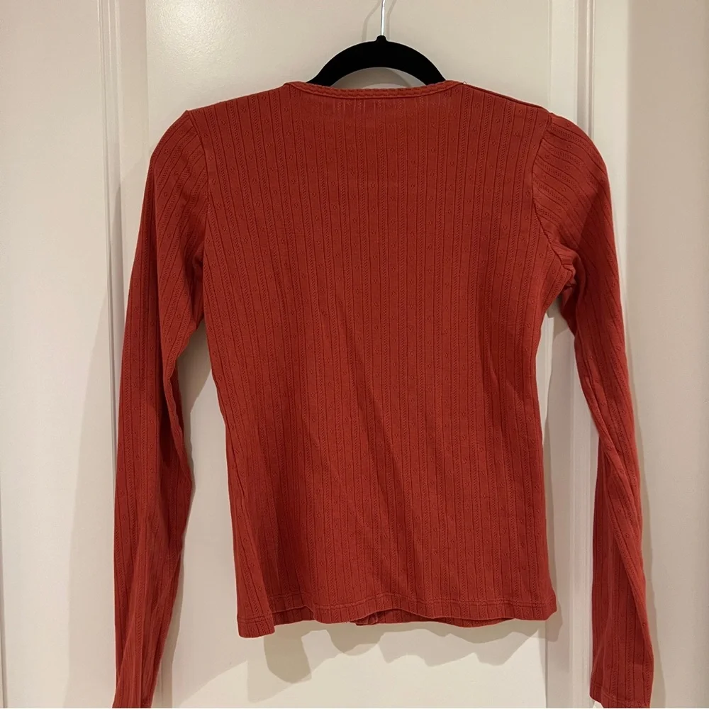 Brandy Melville Red Pointelle Button-Up Top - Picture 4 of 5